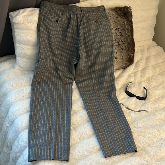 Hugo Boss Vtg wool grey pinstriped unisex wide straight leg trouser pants L XL - Picture 11 of 14